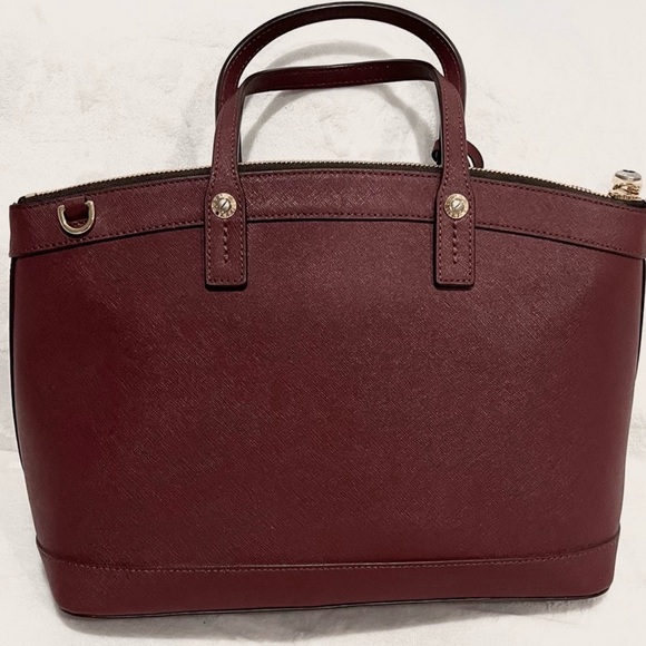 Henri Bendel NWOT Saffiano Leather Satchel & Crossbody - Burgundy + Dust Bag - Picture 14 of 17